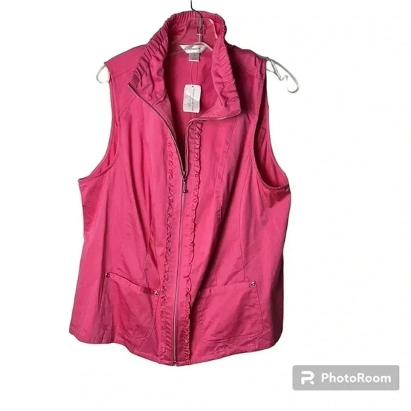 C J BANKS vest women 1X ,pink, fitted  ,frills,cotton,sporty,outdoors,Lagenlook - Picture 1 of 14